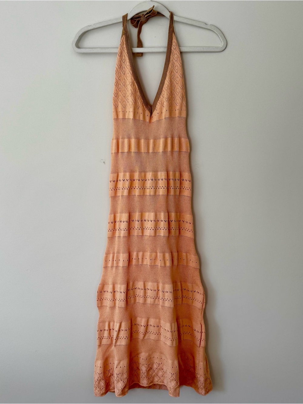 NWT Earthbound Trading Company Open Knit Halter Midi Dress, Peach / Tan – XXL